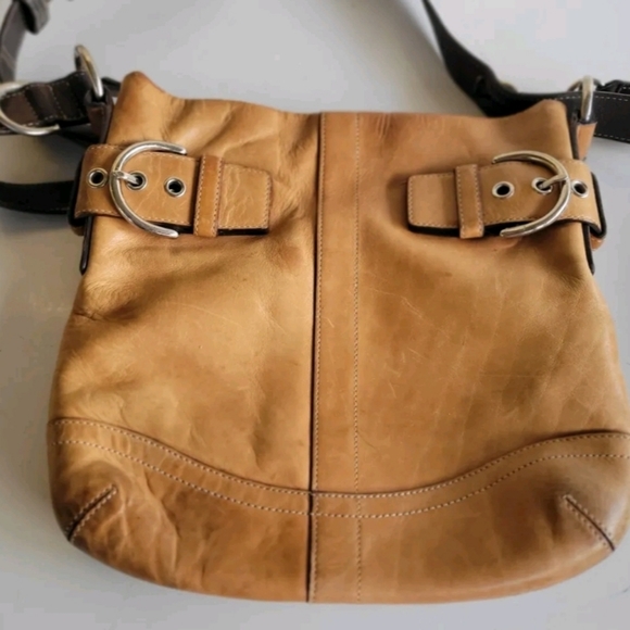 Coach Handbags - Coach Tan Leather Crossbody Bag with Dark Brown Strap
